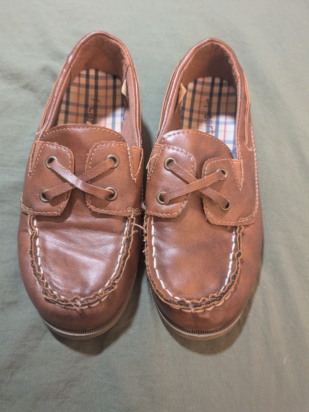 Carter’s Brown Caramel Loafers Boys Dress Boat Shoes size 1M Wedding Church
